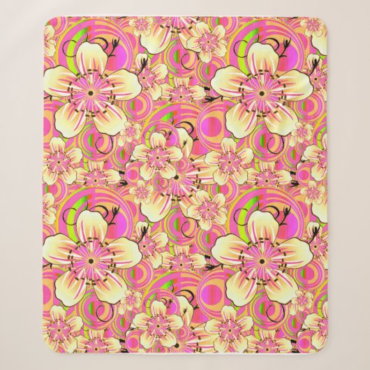 grooviges rosa Blumenmuster Sherpadecke (Vorderseite)