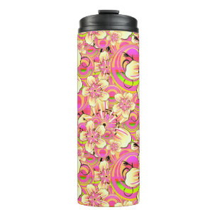 grooviges rosa Blumenmuster Thermosbecher