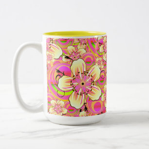 grooviges rosa Blumenmuster Zweifarbige Tasse