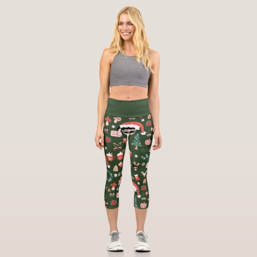 Groovitsche Weihnachtsdisco Santa Alien Capri Leggings (Vorderseite)
