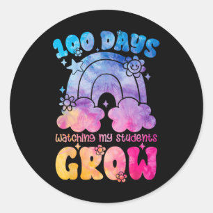 Groovy 100 Days Growing Rainbow Teacher 100. Tag Runder Aufkleber
