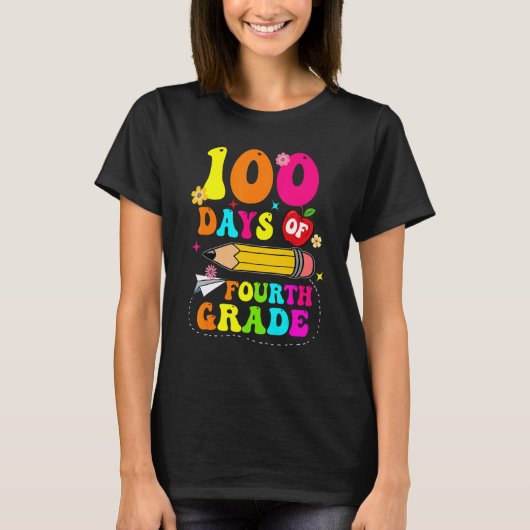 Groovy 100 Days Of Fourth Grade Kids Teacher 100th T-Shirt (Vorderseite)