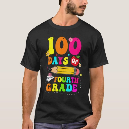 Groovy 100 Days Of Fourth Grade Kids Teacher 100th T-Shirt (Vorderseite)