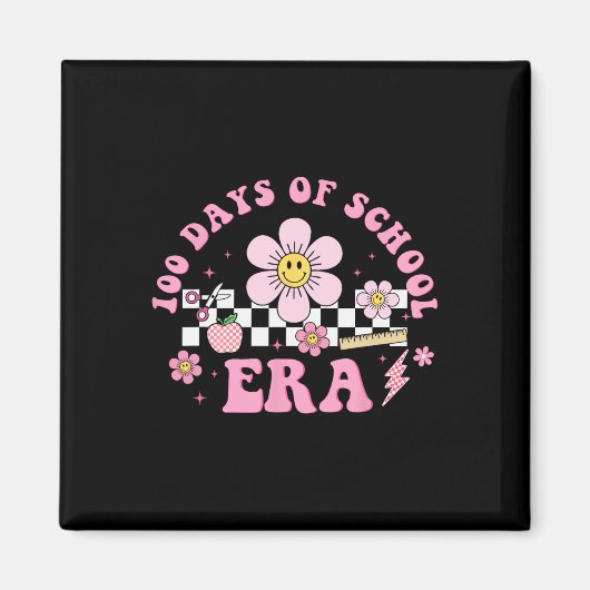 Groovy 100 Days of School Ära Blume 100th Day Tea Magnet (Vorne)