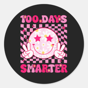 Groovy 100 Days Smarter Pink Smile Face Teens Girl Runder Aufkleber