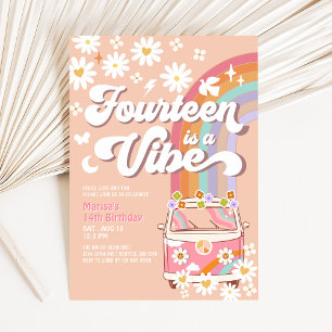 Groovy 14. Hippie-Vibe Pink Daisy Geburtstag Einladung