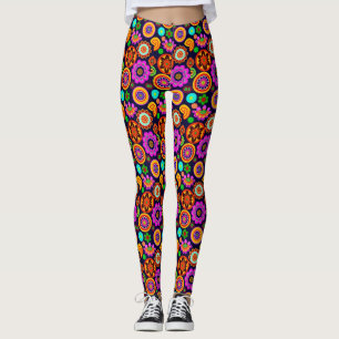 Groovy 1960er Jahre Inspirierte Blume und Medallio Leggings