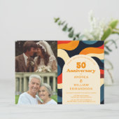 Groovy 1970er dann & Now Wedding Anniversary Foto Einladung (Stehend Vorderseite)
