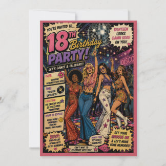 Groovy 1970er Jahre Disco 18. Geburtstagseinladung Einladung
