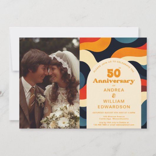 Groovy 1970s 50th Wedding Anniversary Foto Einladung (Vorderseite)