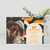 Groovy 1970s 50th Wedding Anniversary Foto Einladung (Stehend Vorderseite)