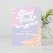Groovy 1. Geburtstag Bleibe Trippy Little Hippie Einladung (Stehend Vorderseite)