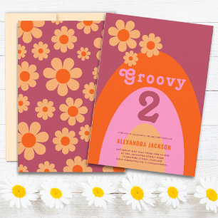 Groovy 2 Bogen Retro Blumen 2. Geburtstagsfeier Einladung