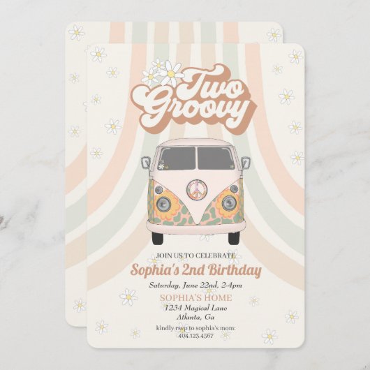 Groovy 2. Geburtstag, 70er Retro-Themeneinladung (Vorne/Hinten)