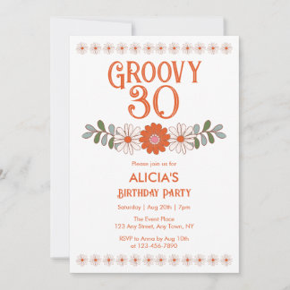 Groovy 30 Classic Daisy Hippie Flora Leaf Geburtst Einladung