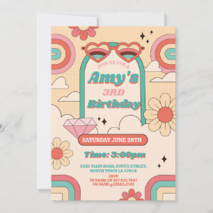 Groovy 3rd Pink Girls Retro Vintages Party der 70e Einladung