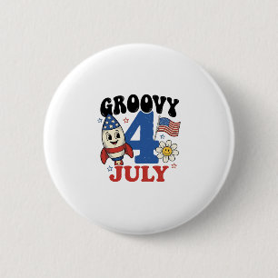 Groovy 4. Juli Raketen Patrioten Shirt Design_1 Button
