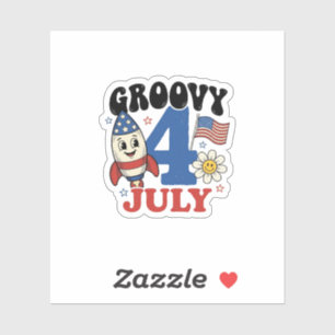 Groovy 4. Juli Raketen-Patriotisches-Shirt-Design_ Aufkleber