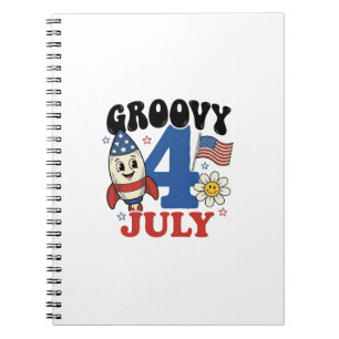 Groovy 4. Juli Raketen-Patriotisches-Shirt-Design_ Notizblock