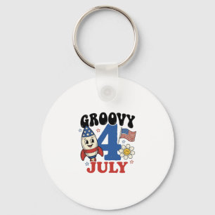 Groovy 4. Juli Raketen-Patriotisches-Shirt-Design_ Schlüsselanhänger