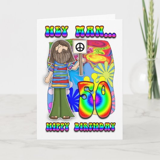 Groovy 50. Geburtstag - Hippy Birthday Karte (Vorderseite)
