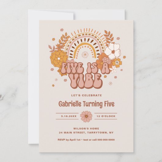 Groovy 5. Geburtstag Einladung (Vorderseite)