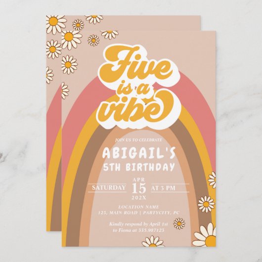 Groovy 5. Geburtstag Hippie Einladung (Vorne/Hinten)