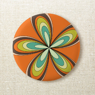 Groovy 60er 70er Hippie Blume Orange Retro Daisy Button