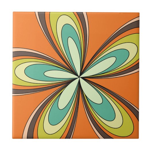 Groovy 60er 70er Hippie Blume Orange Retro Daisy Fliese (Vorderseite)