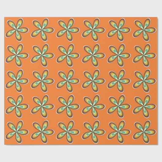 Groovy 60er 70er Hippie Blume Orange Retro Daisy Geschenkpapier (Flach)