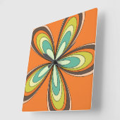 Groovy 60er 70er Hippie Blume Orange Retro Daisy Quadratische Wanduhr (Winkel)