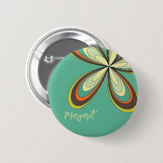 Groovy 60er 70er Hippie Blume Türkis Daisy Name Button (Vorne & Hinten)