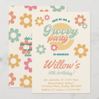 Groovy 60er Blume Geburtstagsparty, jedes Alter Einladung