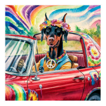 Groovy 60er Dobermann in Red Convertible