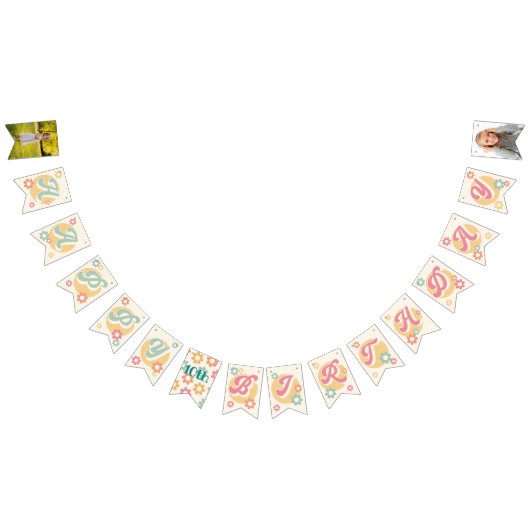 Groovy 60er Jahre 70er Blume Foto Happy Birthday Wimpelkette (Alle)