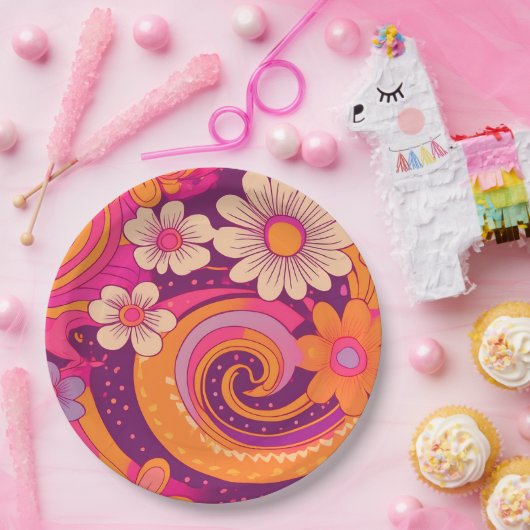 Groovy-60er Muster Pappteller (Party)