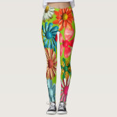Groovy 60er Retro MOD Colorful Hippie Daisy Blume Leggings (Vorderseite)