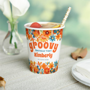 Groovy 60's 70er Vibe Floral Retro Geburtstag Pappbecher