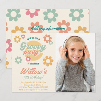 Groovy 60's 70's Blume Foto Geburtstag, jedes Alte Einladung
