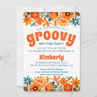 Groovy 60's Vibe Floral Retro Geburtstag Einladung