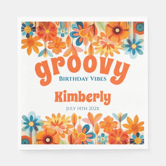 Groovy 60's Vibe Floral Retro Geburtstag Serviette (Vorderseite)