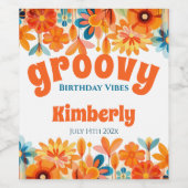 Groovy 60's Vibe Floral Retro Geburtstag Weinetikett (Einzelnes Label)