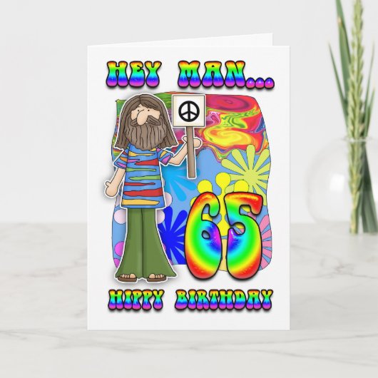 Groovy 65. Geburtstag - Hippy Birthday Karte (Vorderseite)