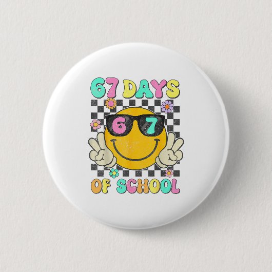 Groovy 67 Days Of School Shirts Teacher Kids 67 Da Button (Vorderseite)