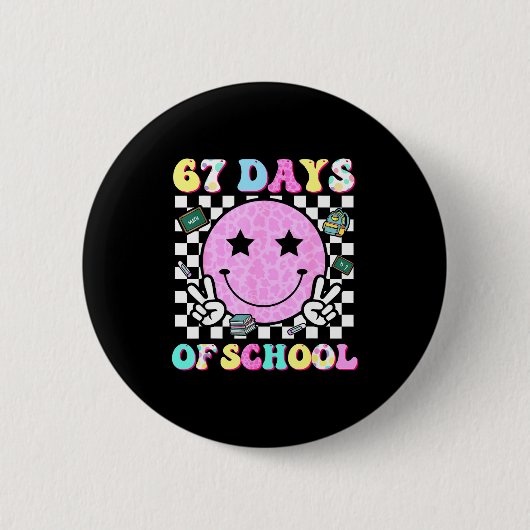 Groovy 67 Days Of School Smile Face Teacher Kids W Button (Vorderseite)