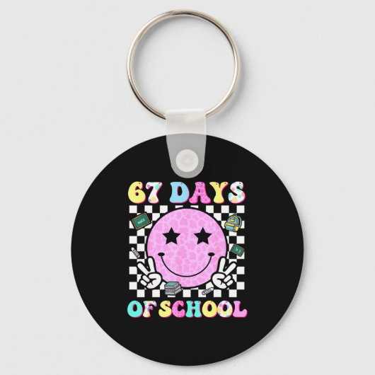 Groovy 67 Days Of School Smile Face Teacher Kids W Schlüsselanhänger (Vorderseite)
