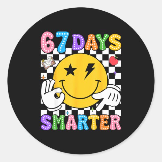 Groovy 67th Day Of School Shirt 67 Days Smarter Te Runder Aufkleber (Vorderseite)