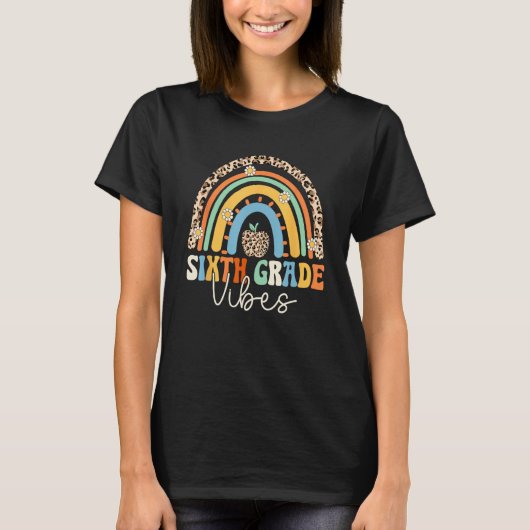 Groovy 6th Grade Vibes Back To School Rainbow Leop T-Shirt (Vorderseite)