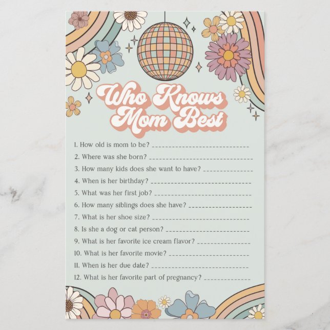 Groovy 70er Baby Duschgame, das Mama am besten ken (Vorderseite)