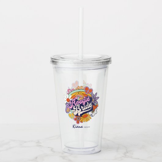 Groovy 70er Bachelorette Boogie Bride ID929 Acryltrinkbecher (Vorderseite)